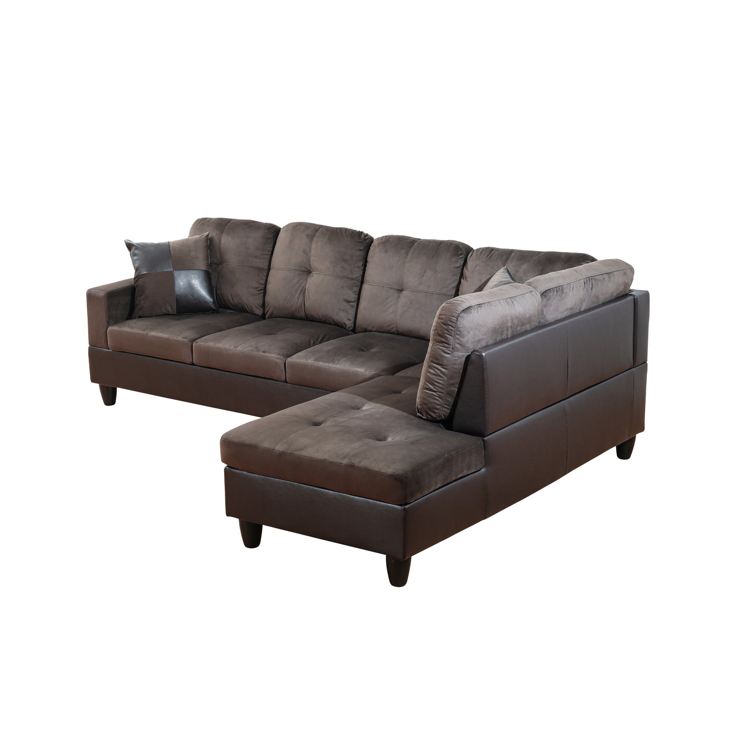 Dark Brown Flannel And PVC 3-Piece Couch Living Room Sofa Set