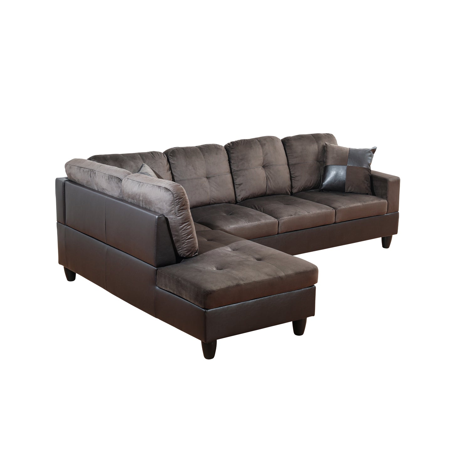 Dark Brown Flannel And PVC 3-Piece Couch Living Room Sofa Set