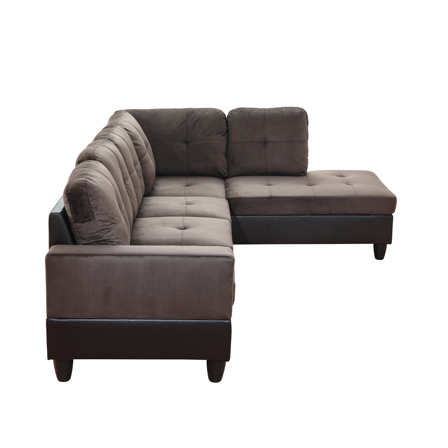 Dark Brown Flannel And PVC 3-Piece Couch Living Room Sofa Set