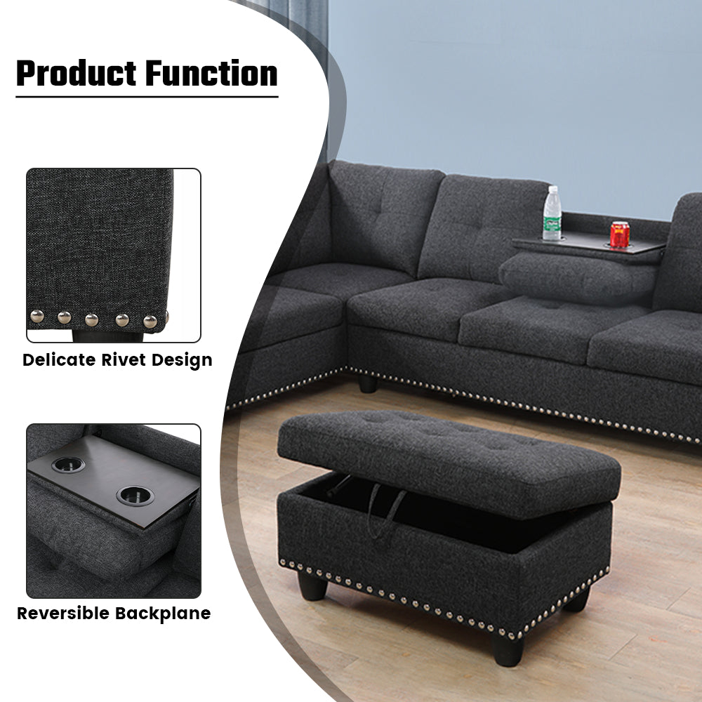Black Grey Linen 3-Piece Sofa Living Room Sofa Set
