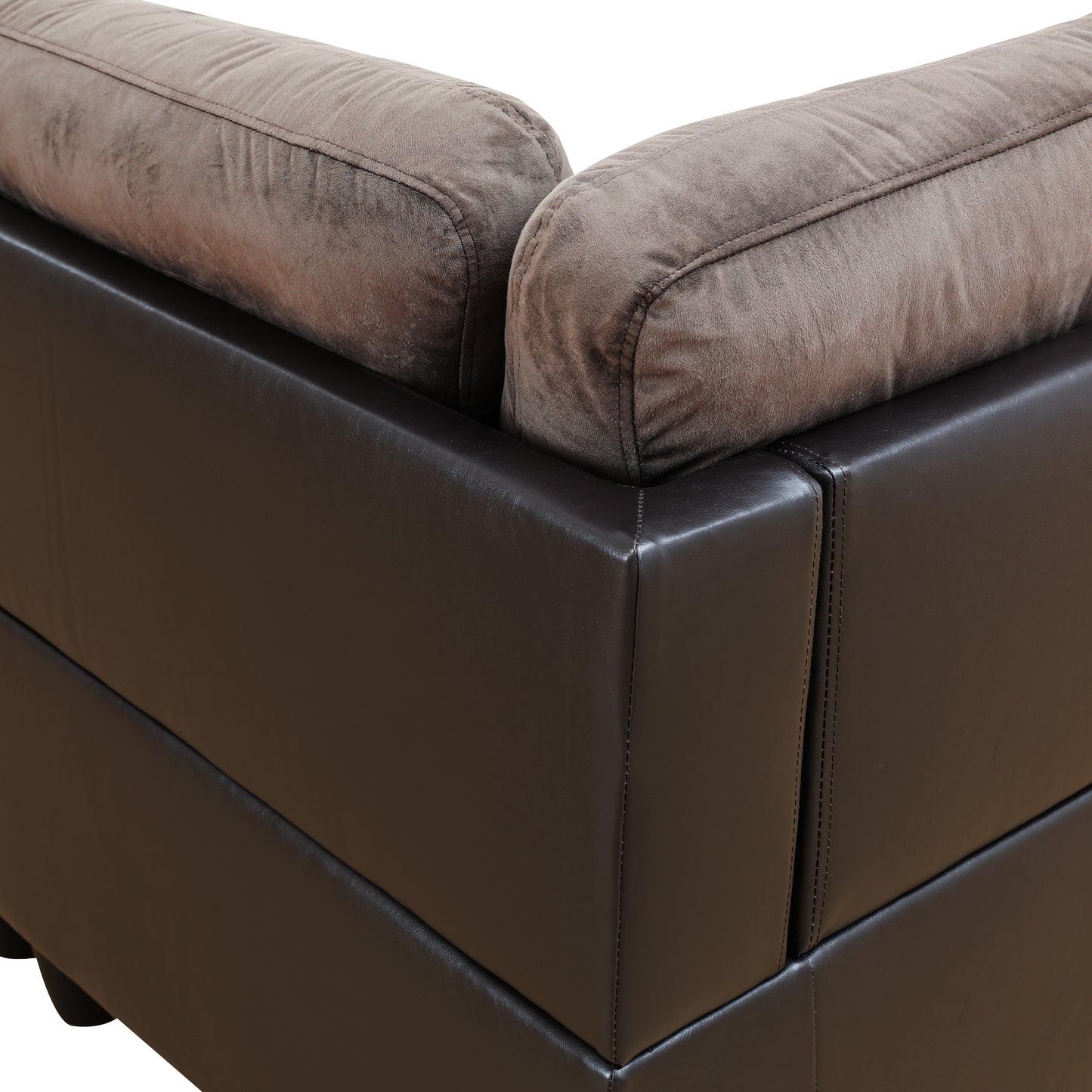 Dark Brown Flannel And PVC 3-Piece Couch Living Room Sofa Set
