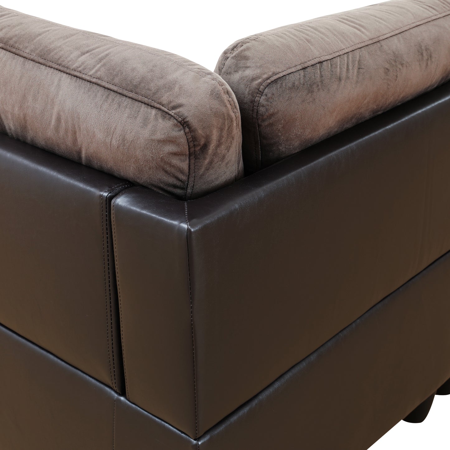Dark Brown Flannel And PVC 3-Piece Couch Living Room Sofa Set