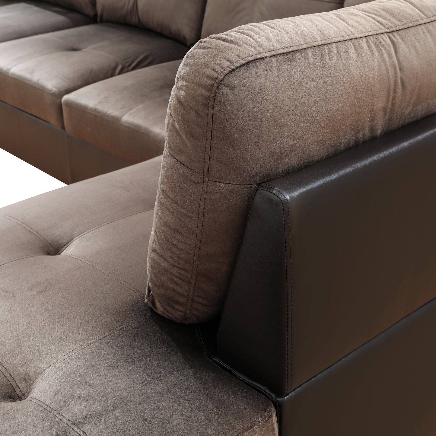 Dark Brown Flannel And PVC 3-Piece Couch Living Room Sofa Set