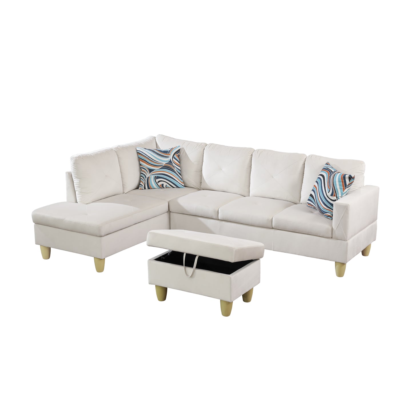 66.5" White Flannel 3-Piece Living Room Sofa Set