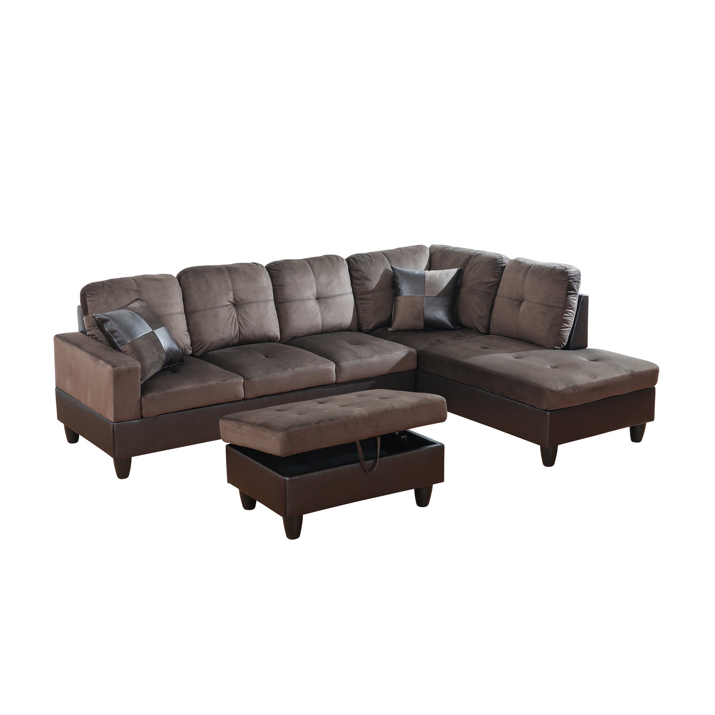 Dark Brown Flannel And PVC 3-Piece Couch Living Room Sofa Set