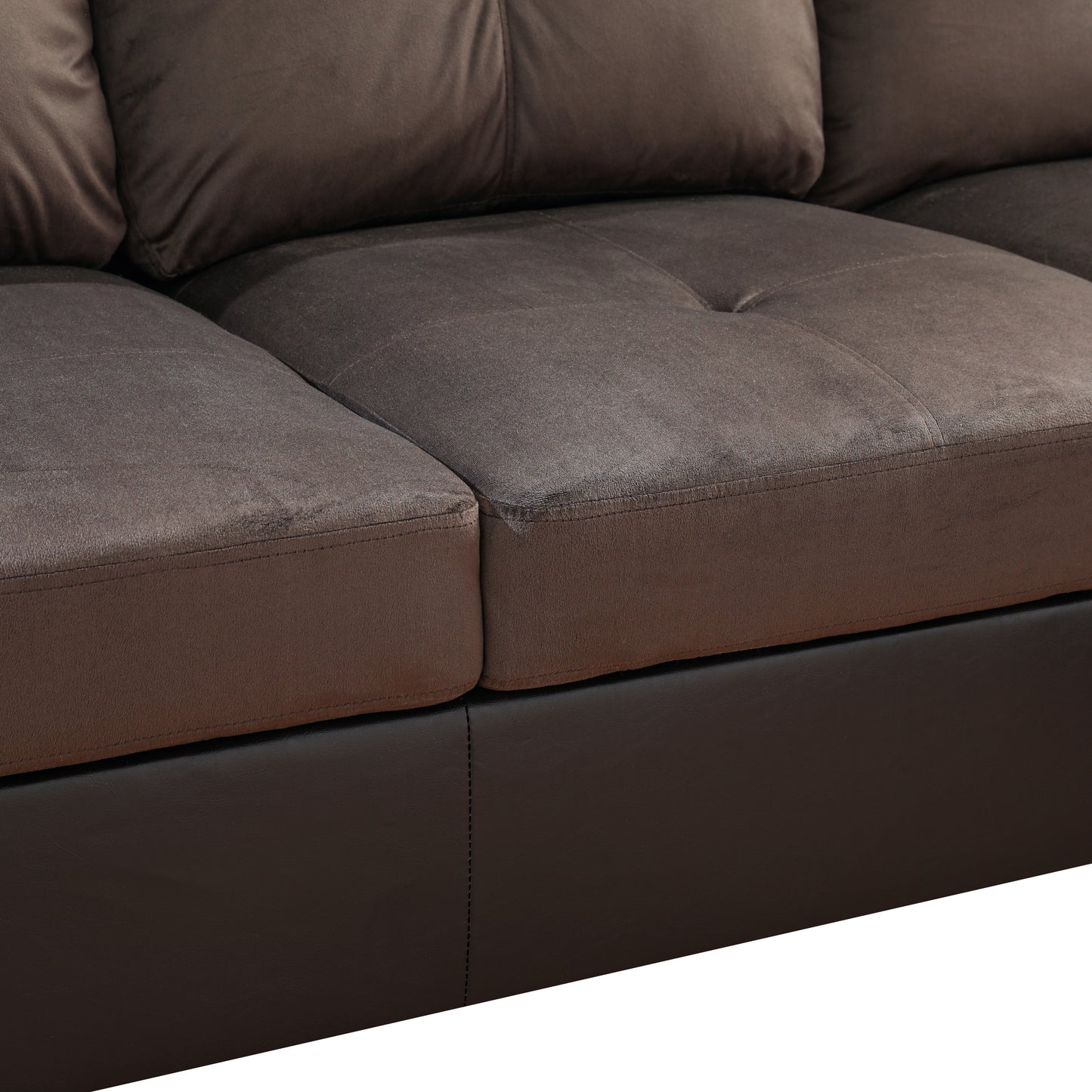 Dark Brown Flannel And PVC 3-Piece Couch Living Room Sofa Set
