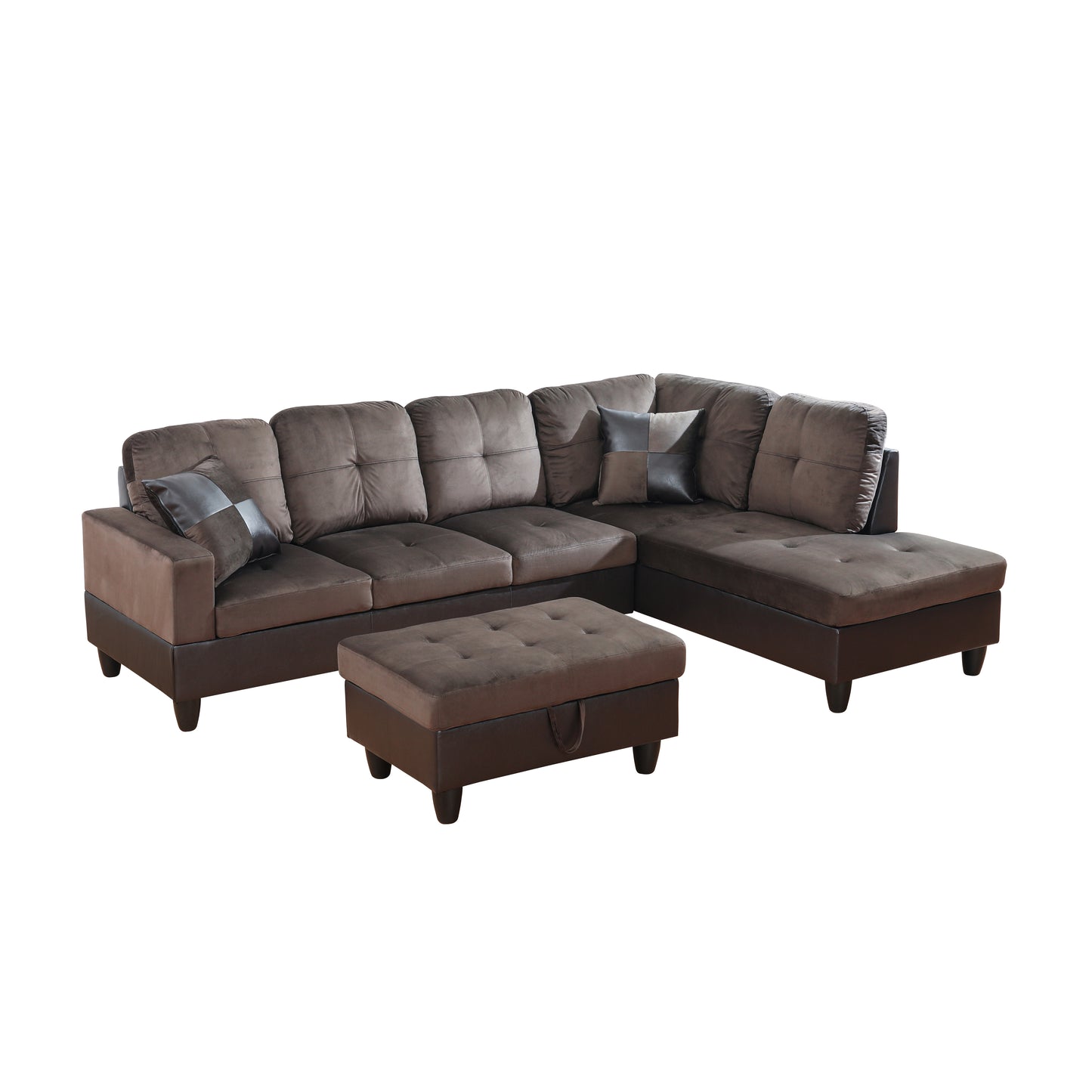 Dark Brown Flannel And PVC 3-Piece Couch Living Room Sofa Set