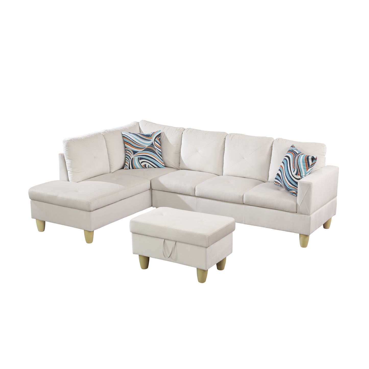 66.5" White Flannel 3-Piece Living Room Sofa Set