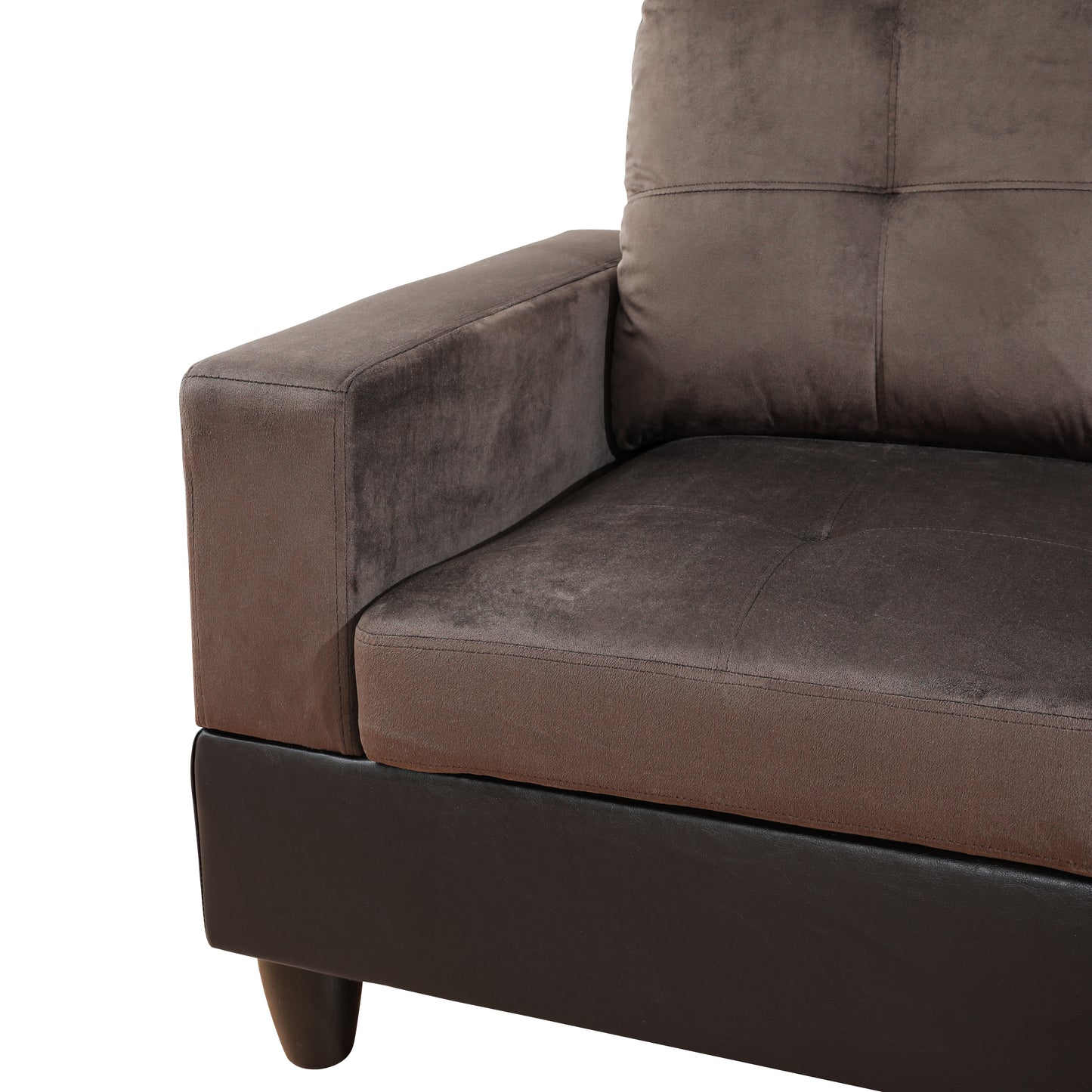 Dark Brown Flannel And PVC 3-Piece Couch Living Room Sofa Set