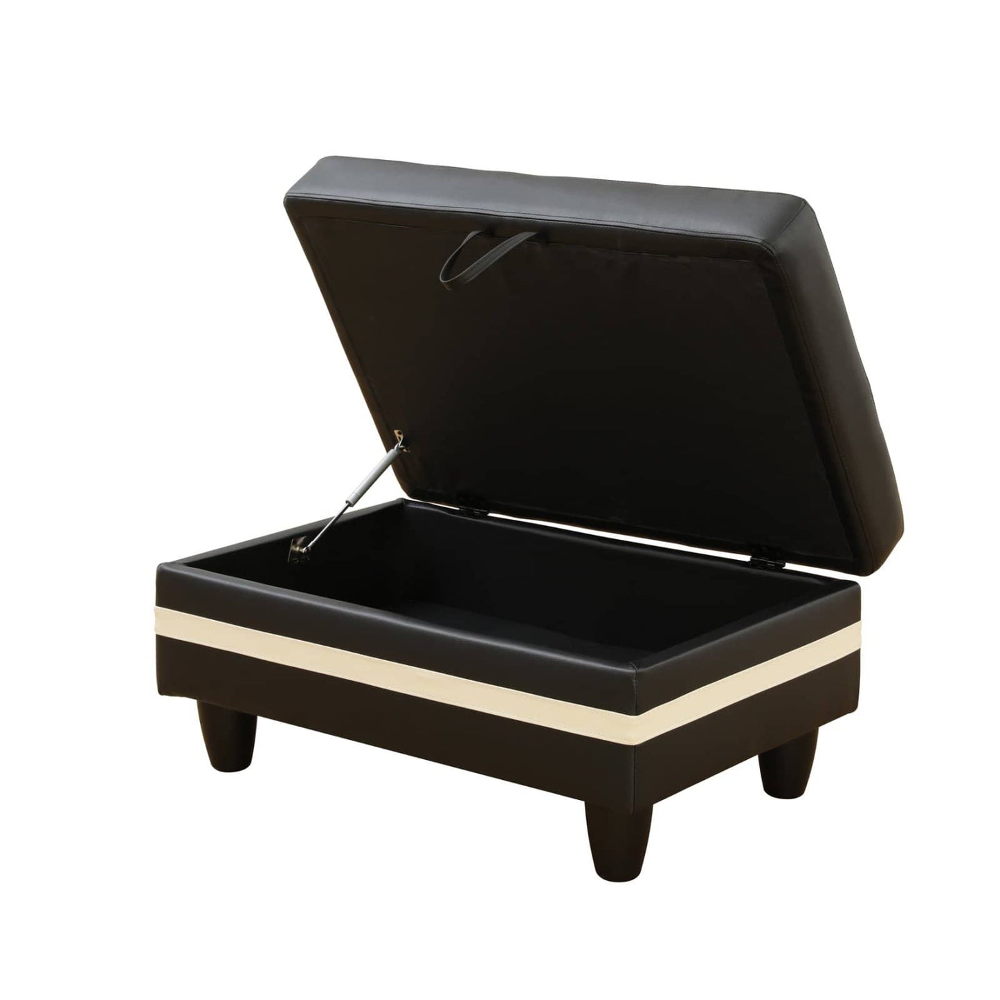 Black And White Semi PU Synthetic Leather Storage Ottoman