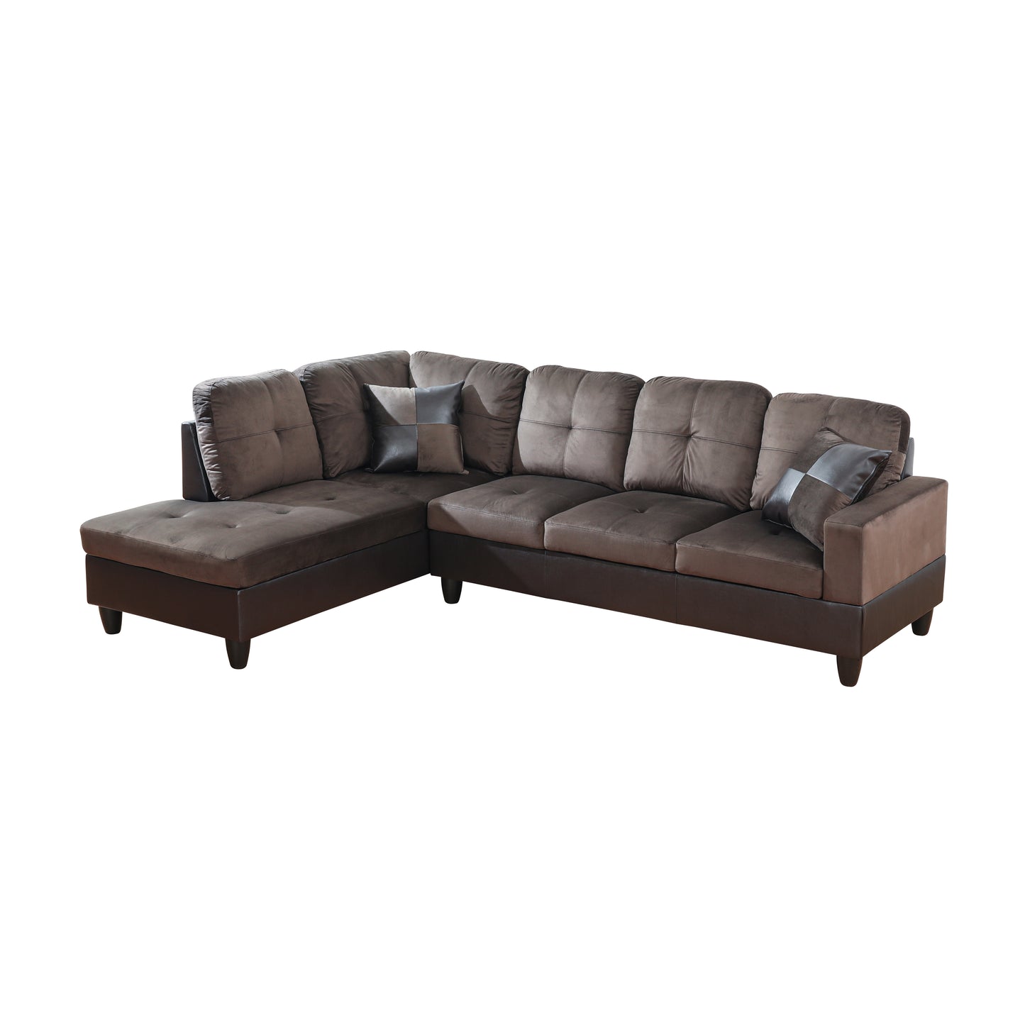 Dark Brown Flannel And PVC 3-Piece Couch Living Room Sofa Set