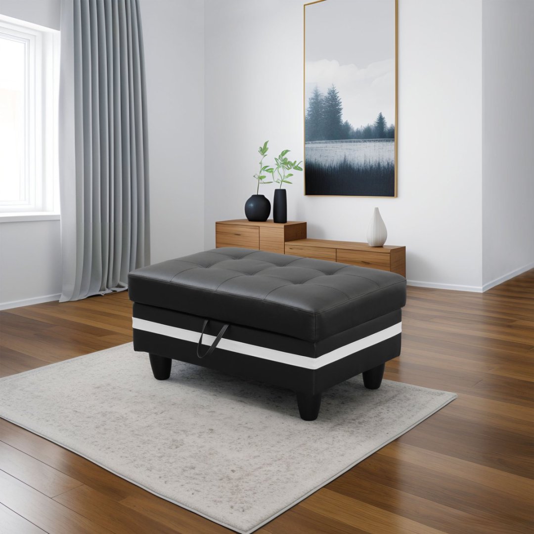 Black And White Semi PU Synthetic Leather Storage Ottoman