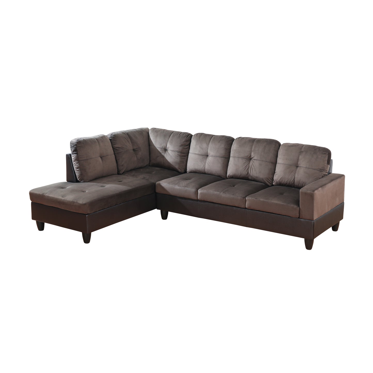 Dark Brown Flannel And PVC 3-Piece Couch Living Room Sofa Set