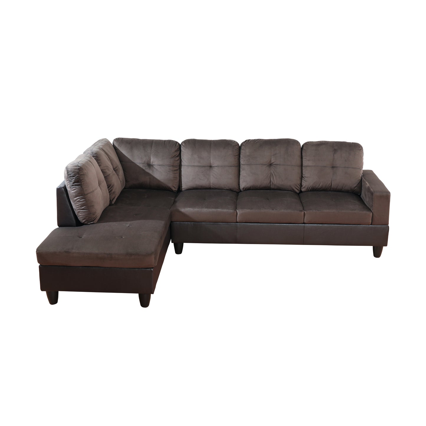 Dark Brown Flannel And PVC 3-Piece Couch Living Room Sofa Set