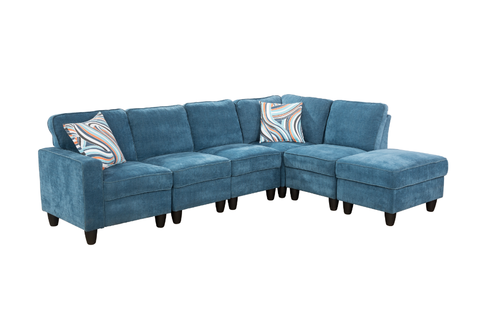Blue Lint 6-Piece Couch Living Room Sofa Set