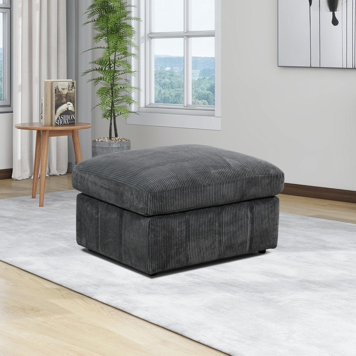 Dark Grey Corduroy 6-Piece Living Room Sofa Set
