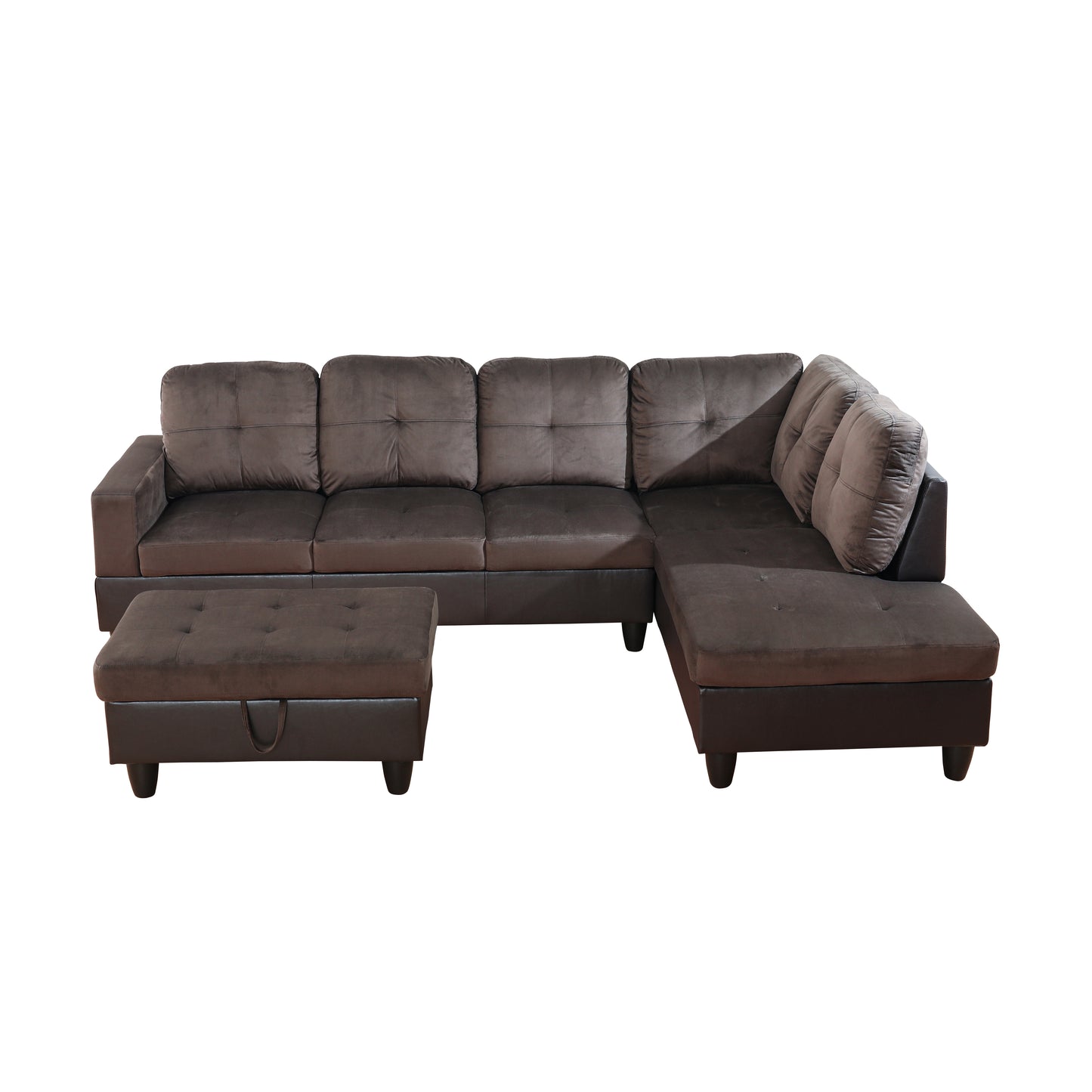 Dark Brown Flannel And PVC 3-Piece Couch Living Room Sofa Set