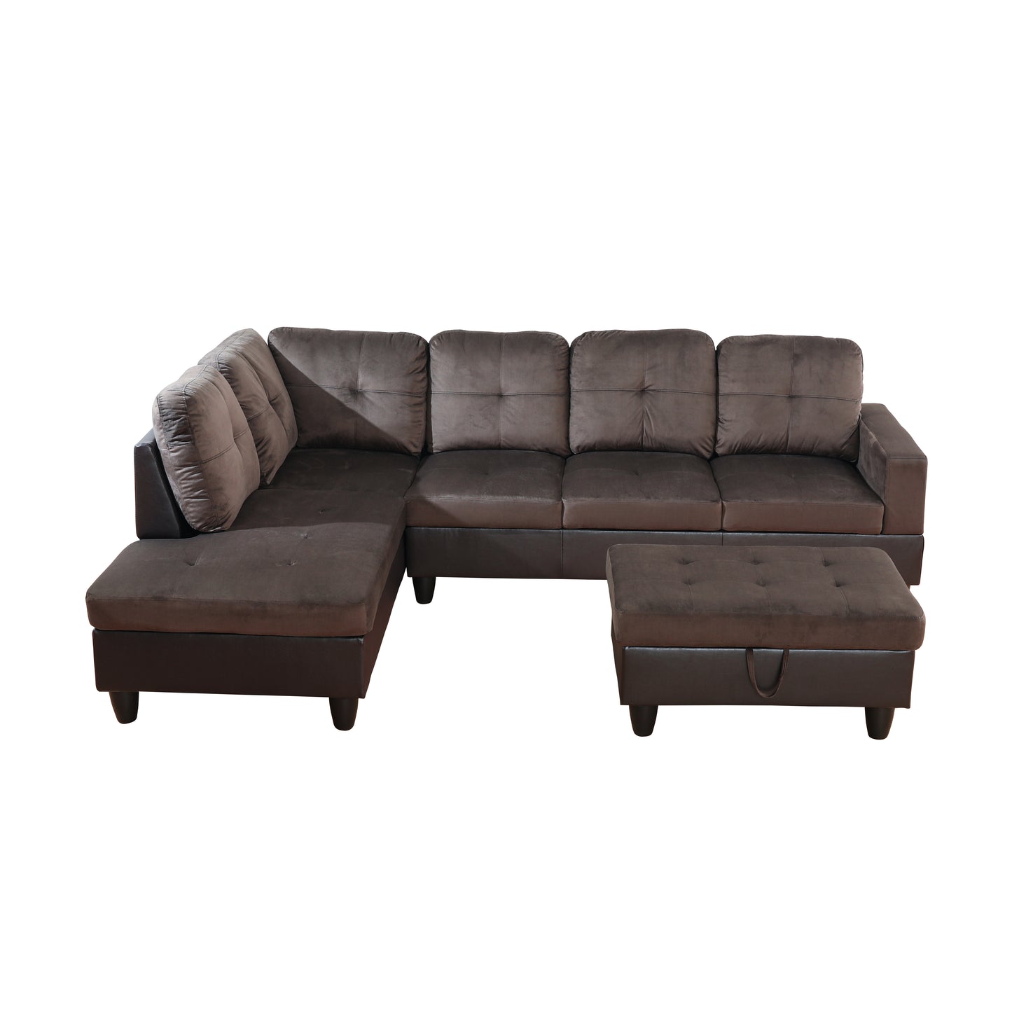 Dark Brown Flannel And PVC 3-Piece Couch Living Room Sofa Set