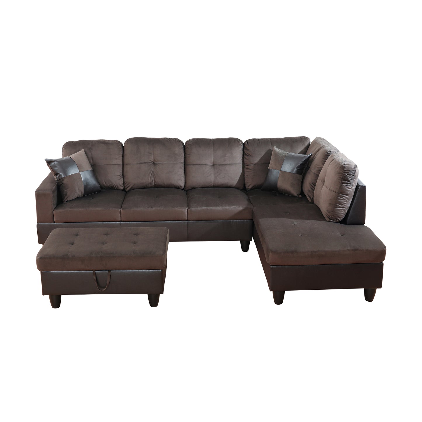 Dark Brown Flannel And PVC 3-Piece Couch Living Room Sofa Set