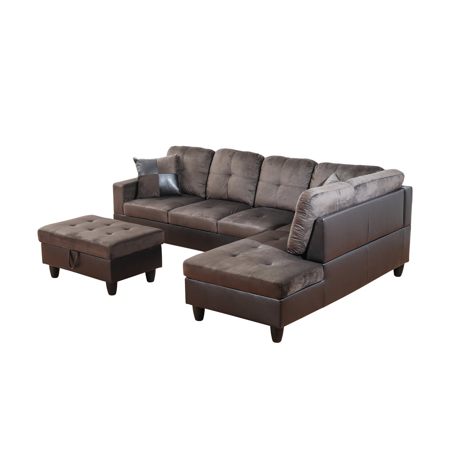 Dark Brown Flannel And PVC 3-Piece Couch Living Room Sofa Set