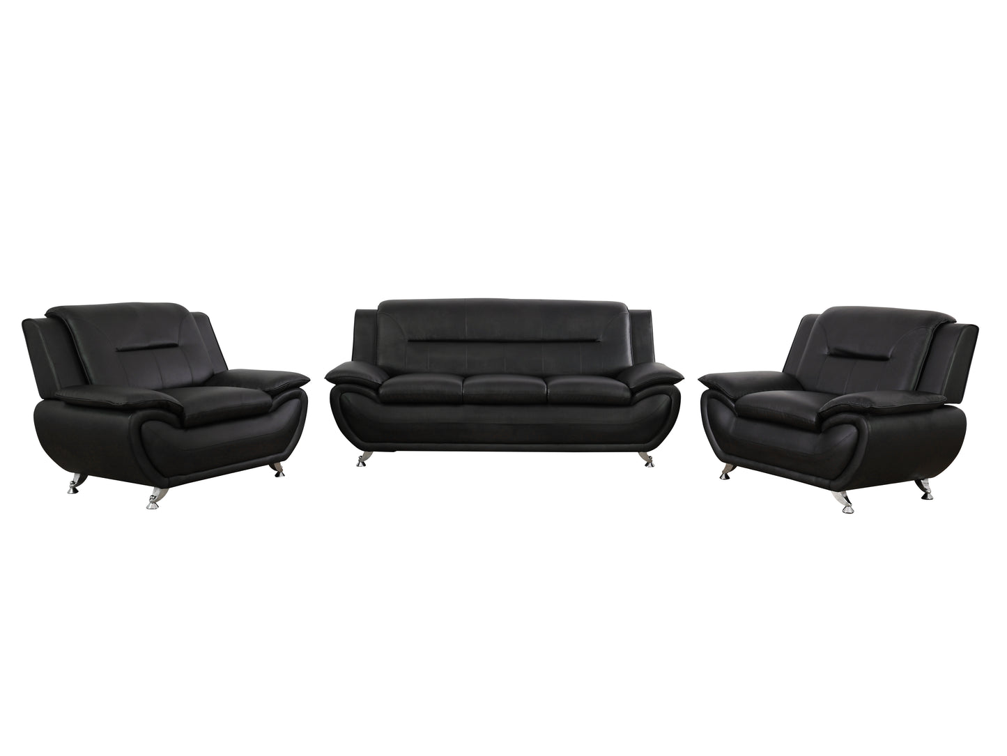 Black Faux Leather 3-Piece Couch Living Room Sofa