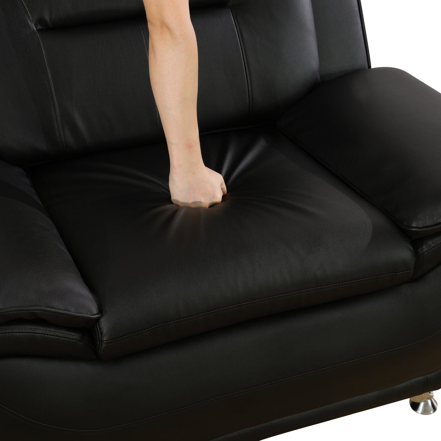 Black Faux Leather 3-Piece Couch Living Room Sofa