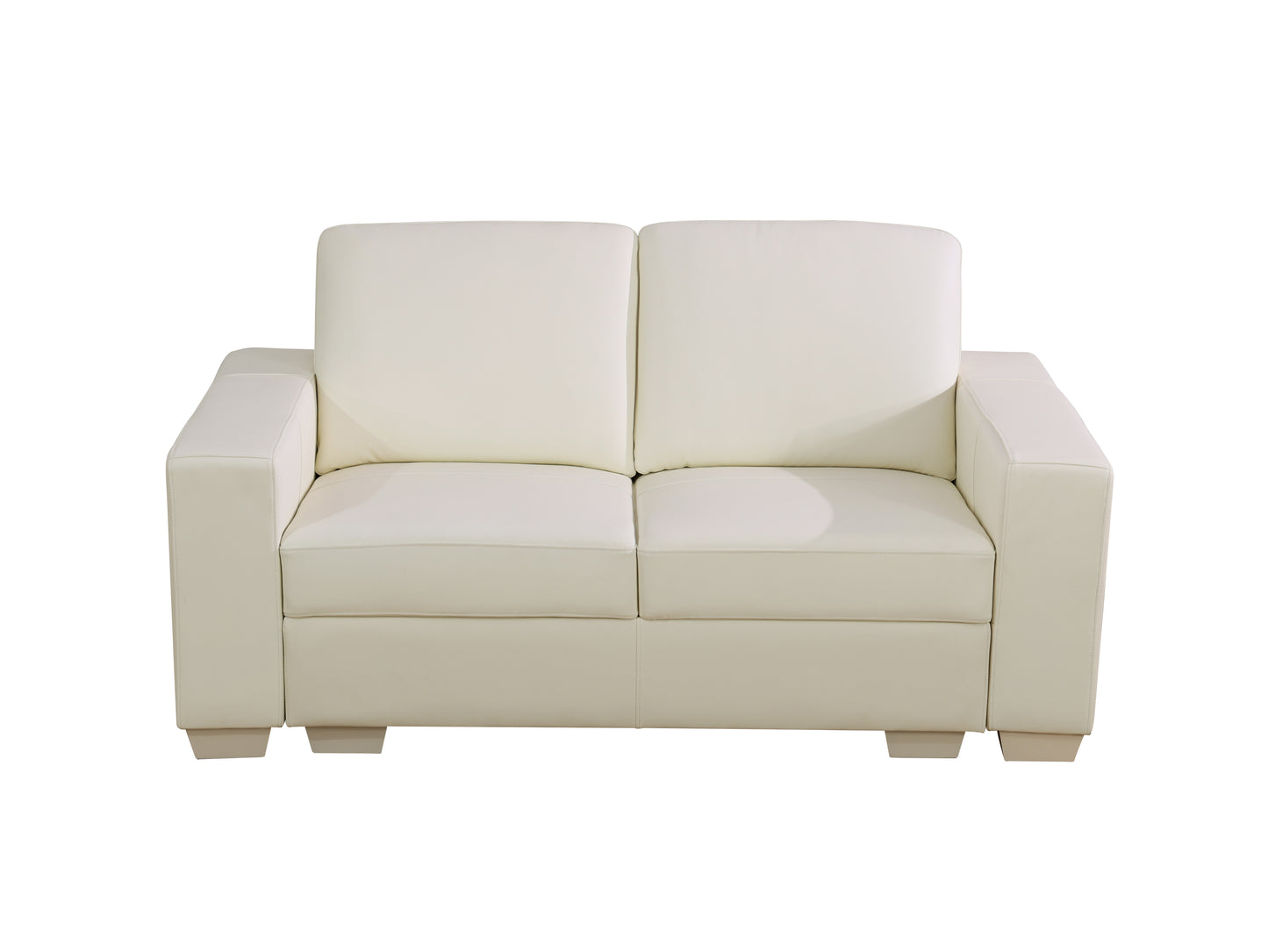White Genuine Cow Leather Double Armrests 2-Piece Living Room Loveseat Sofa