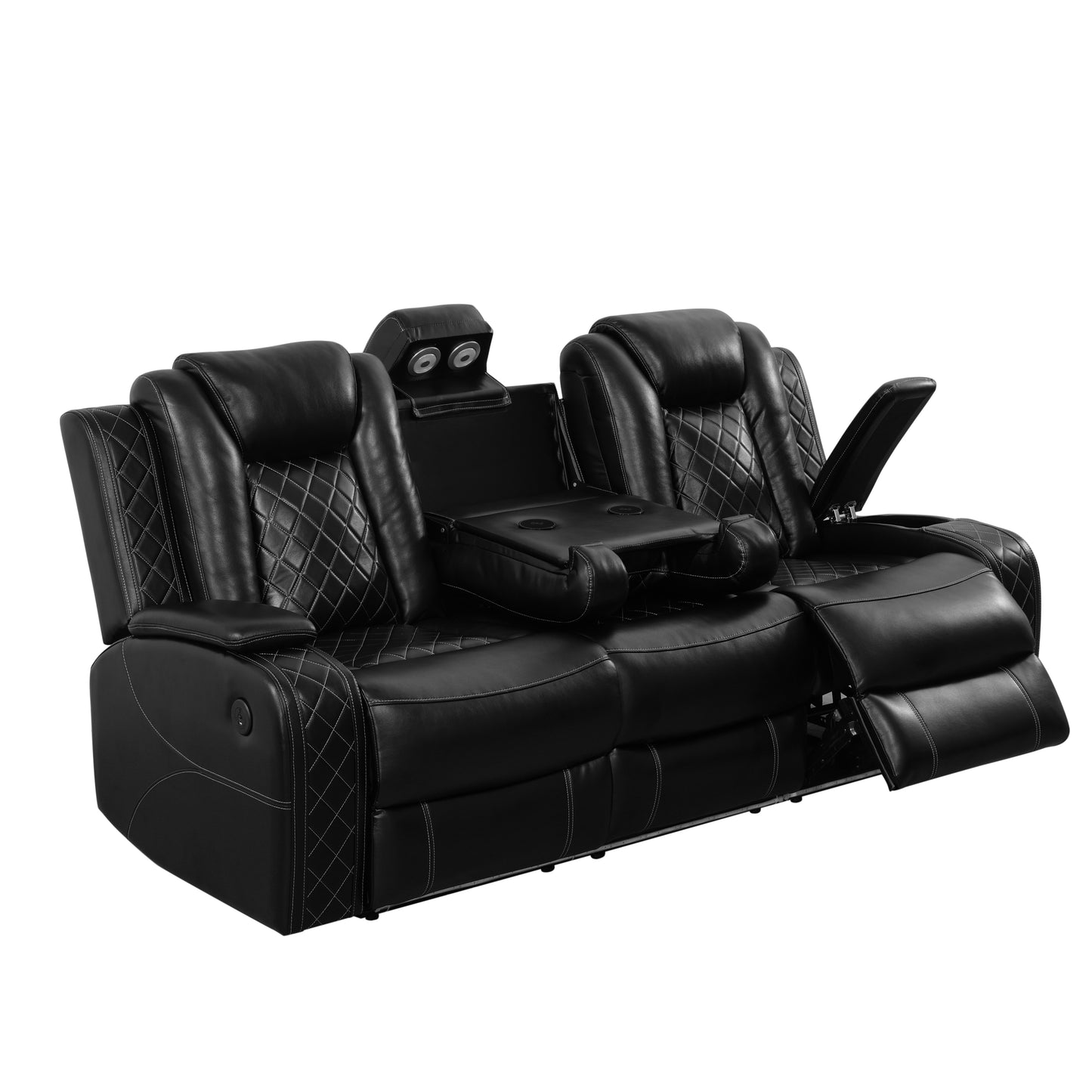 Black Breathing Leather 3-Piece Living Room Recliner Sofa Set