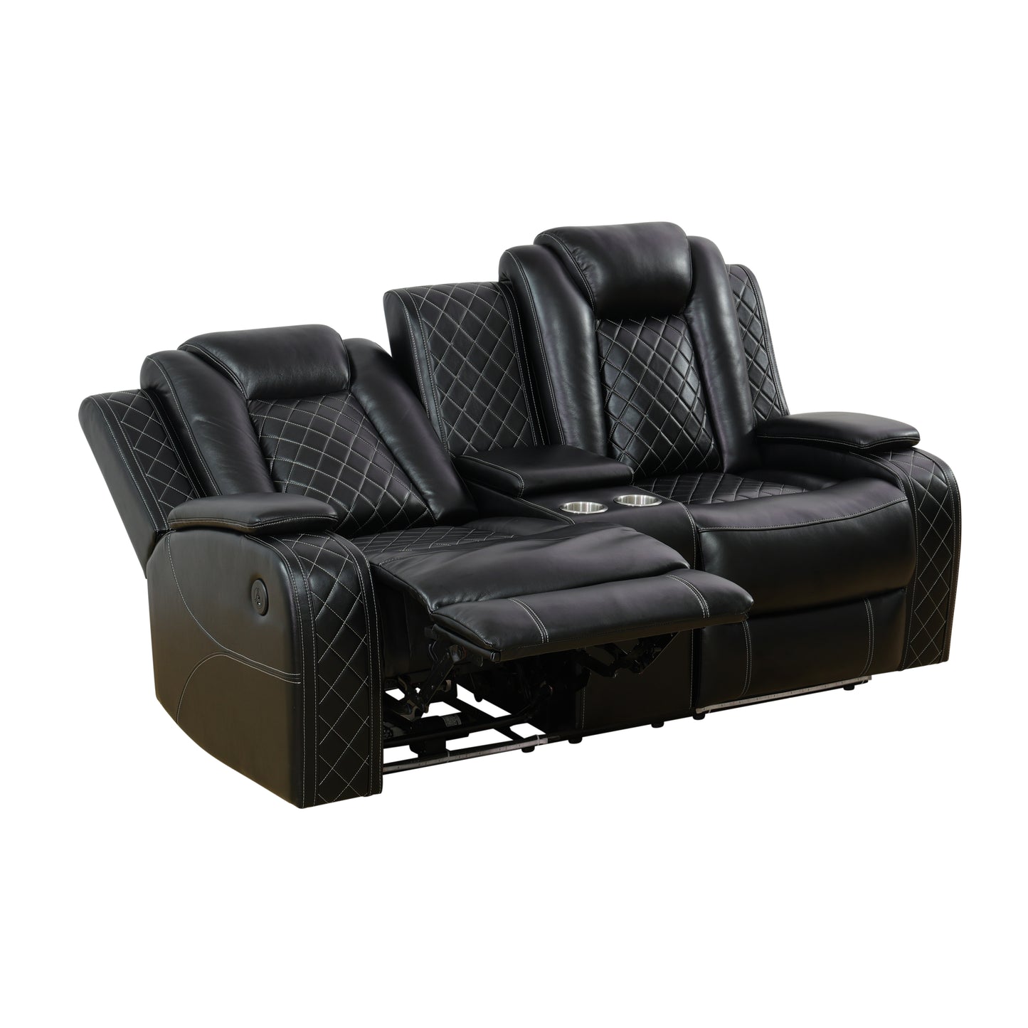 Black Breathing Leather 3-Piece Living Room Recliner Sofa Set