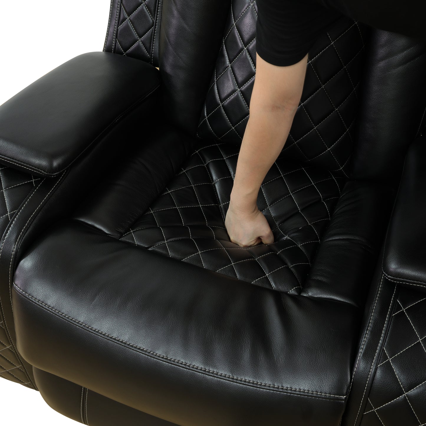 Black Breathing Leather 3-Piece Living Room Recliner Sofa Set