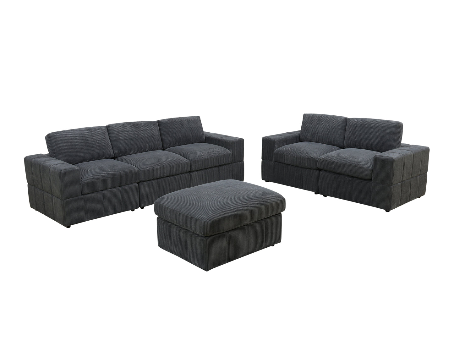 Dark Grey Corduroy 6-Piece Living Room Sofa Set