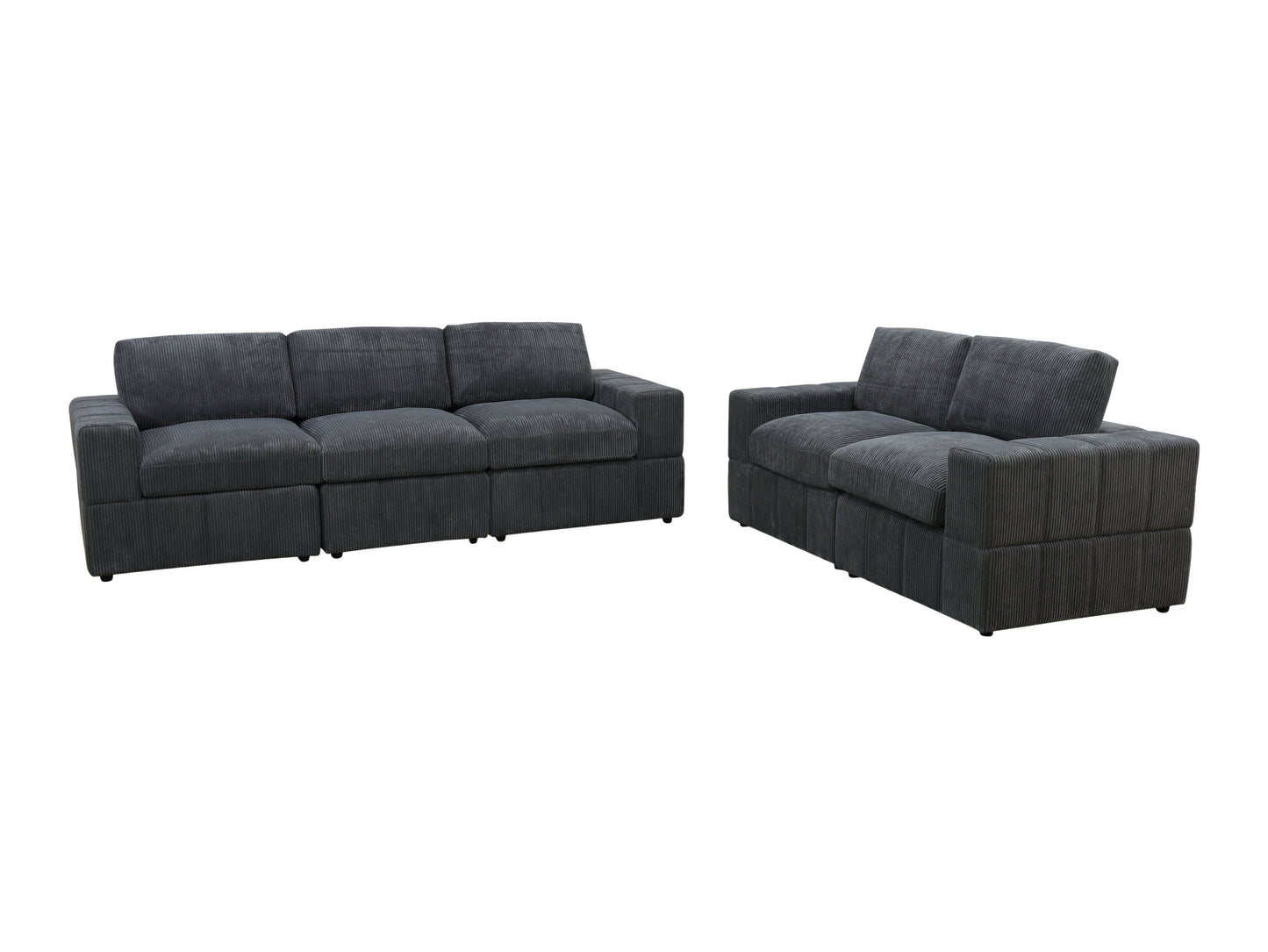 Dark Grey Corduroy 6-Piece Living Room Sofa Set