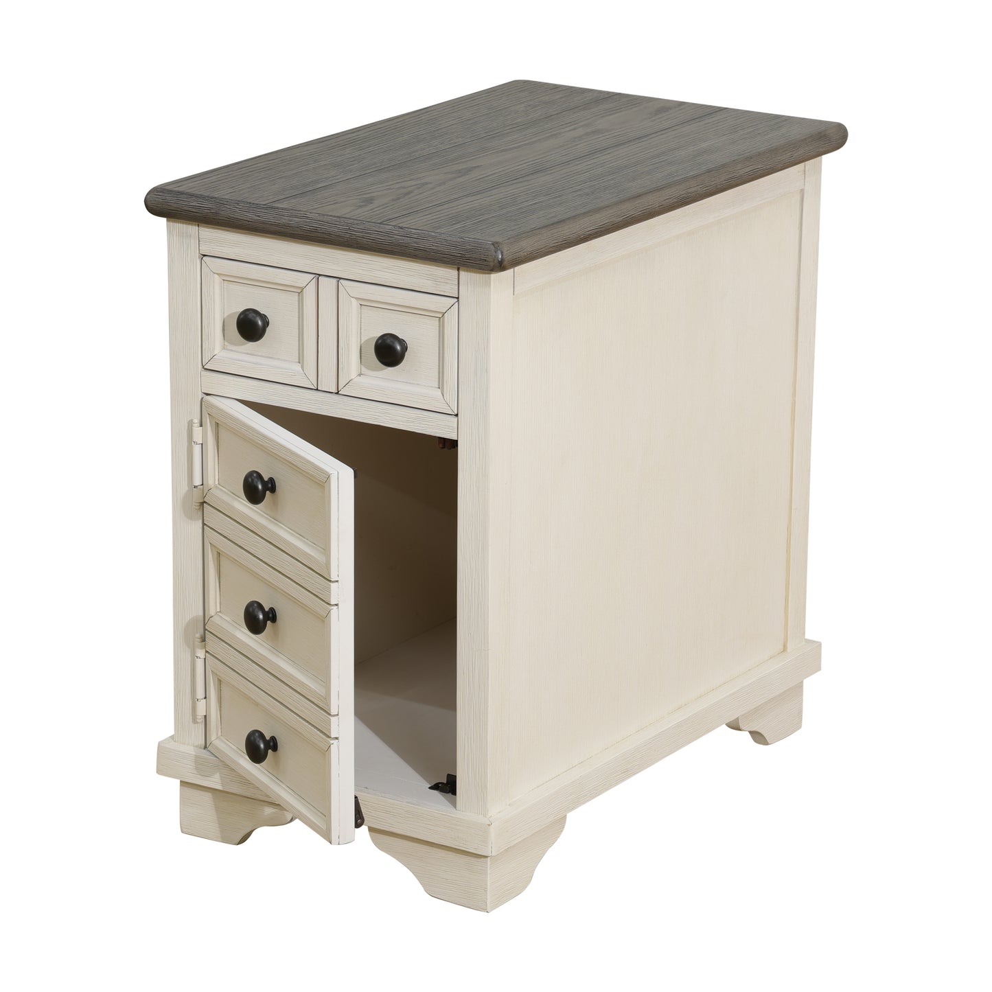 Dark Grey MDF Top and White Oak Drawer Living Room Side Cabinet