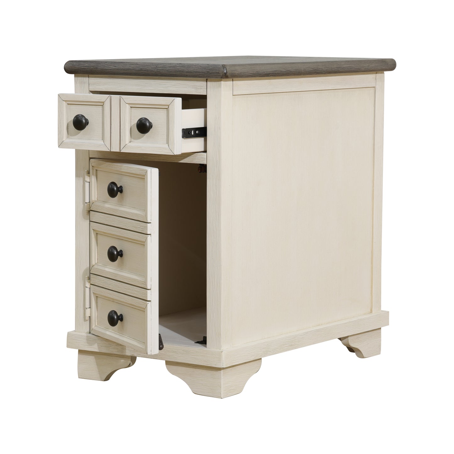 Dark Grey MDF Top and White Oak Drawer Living Room Side Cabinet