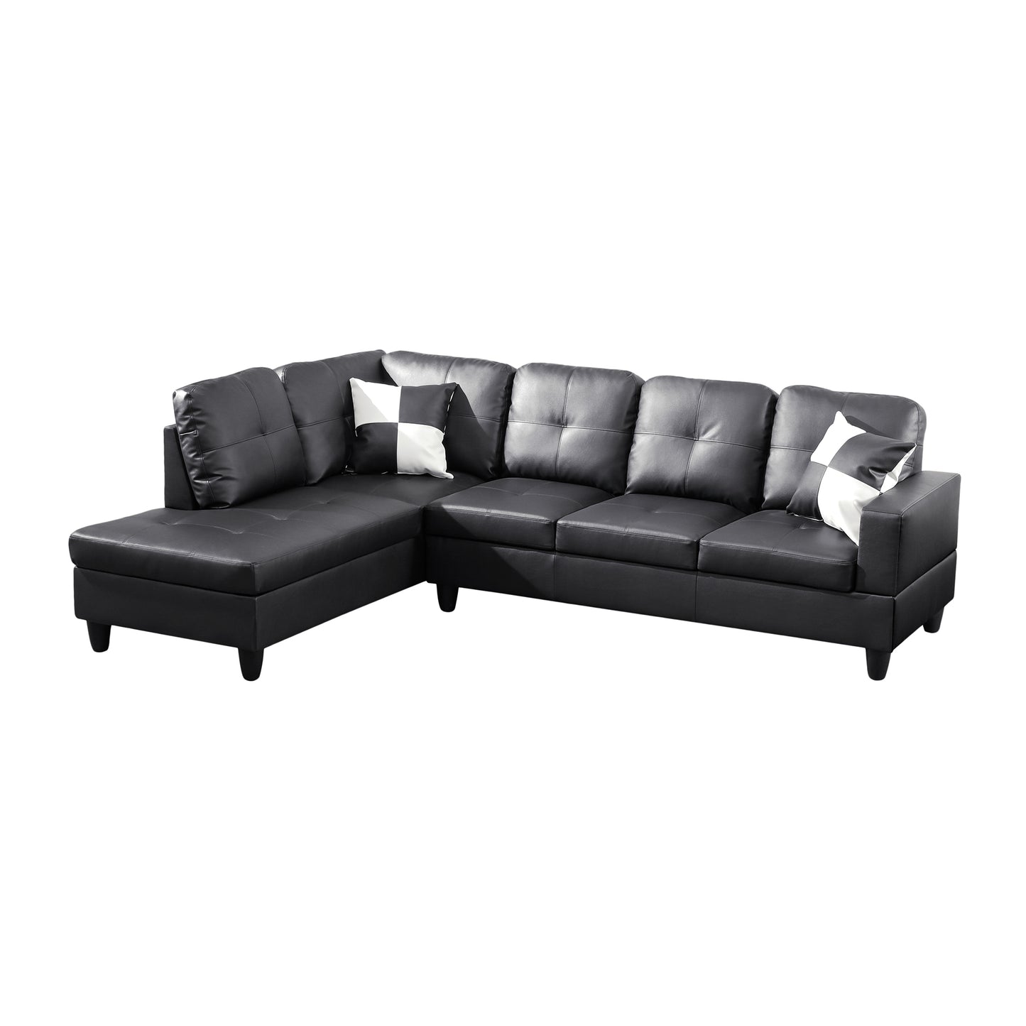 Black Faux Leather 3-Piece Sofa Living Room Sofa Set