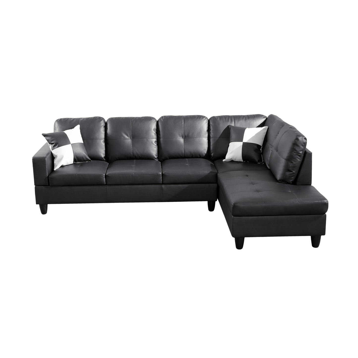 Black Faux Leather 3-Piece Couch Living Room Sofa Set