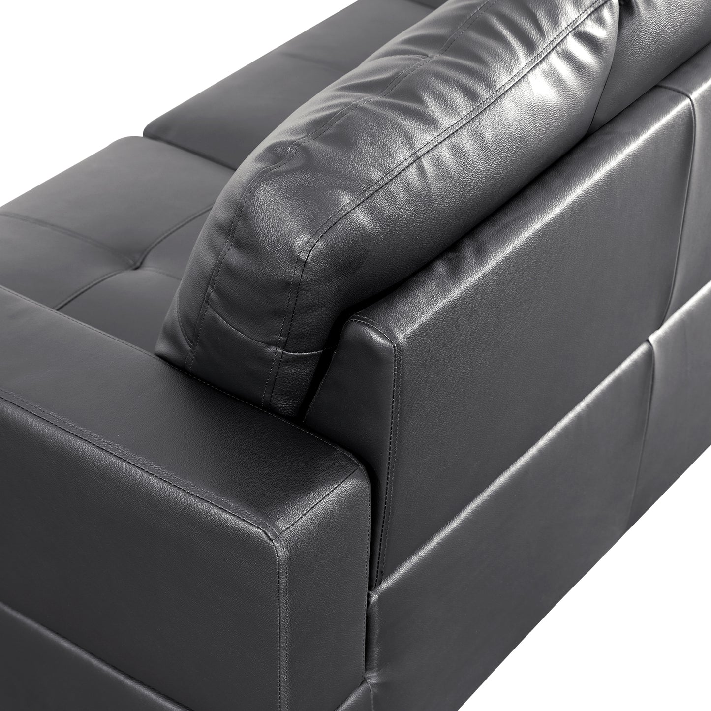 Black Faux Leather 3-Piece Sofa Living Room Sofa Set