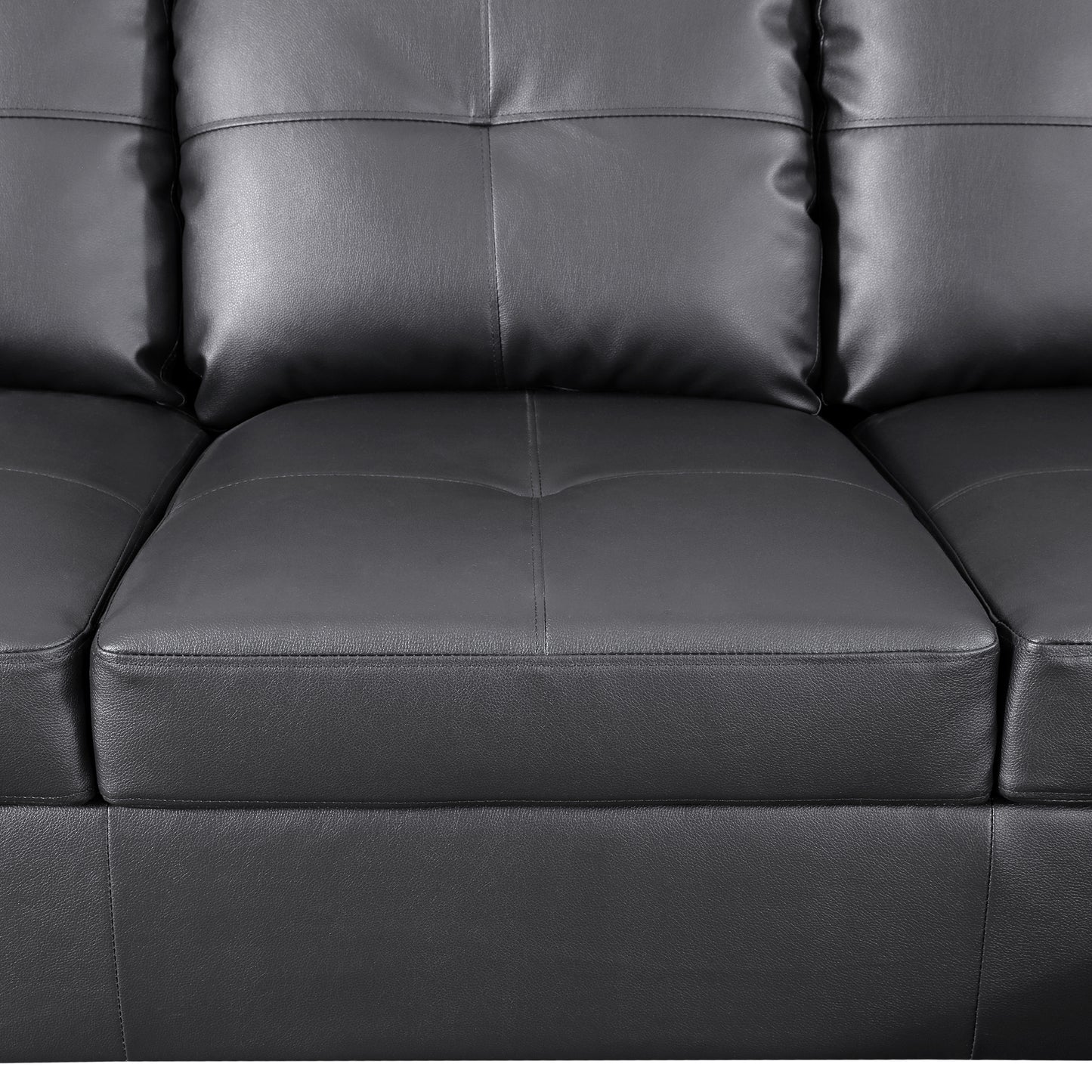 Black Faux Leather 3-Piece Couch Living Room Sofa Set