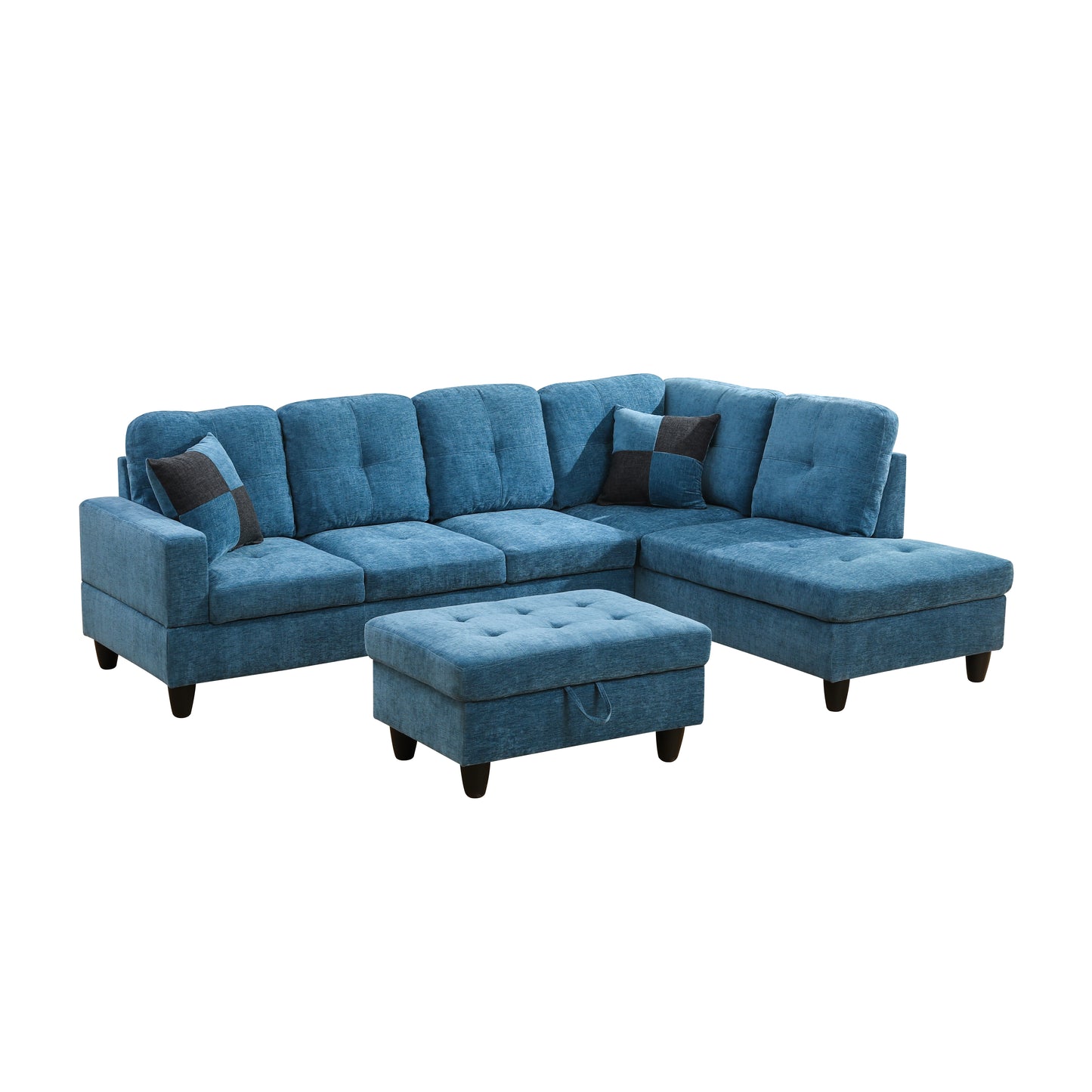 Blue Flannel 3-Piece Couch Living Room Sofa Set