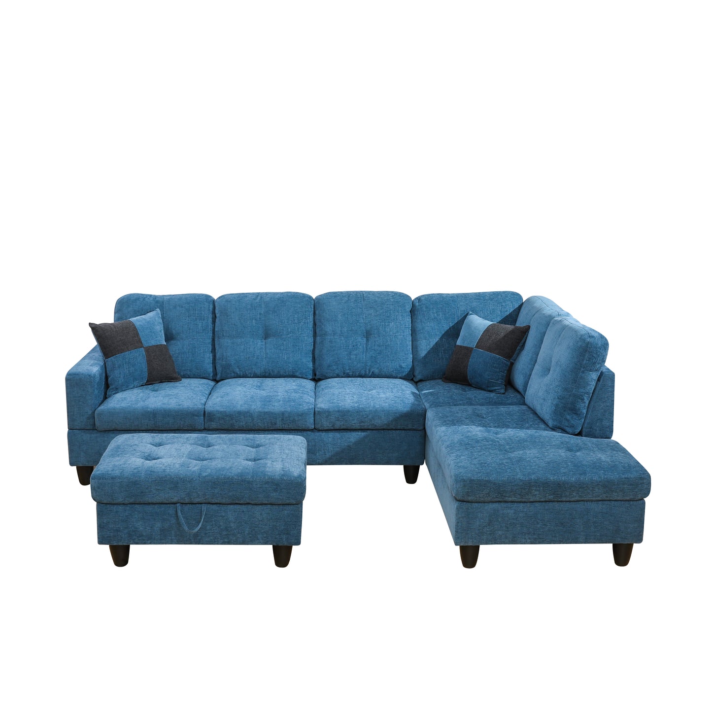 Blue Flannel 3-Piece Couch Living Room Sofa Set