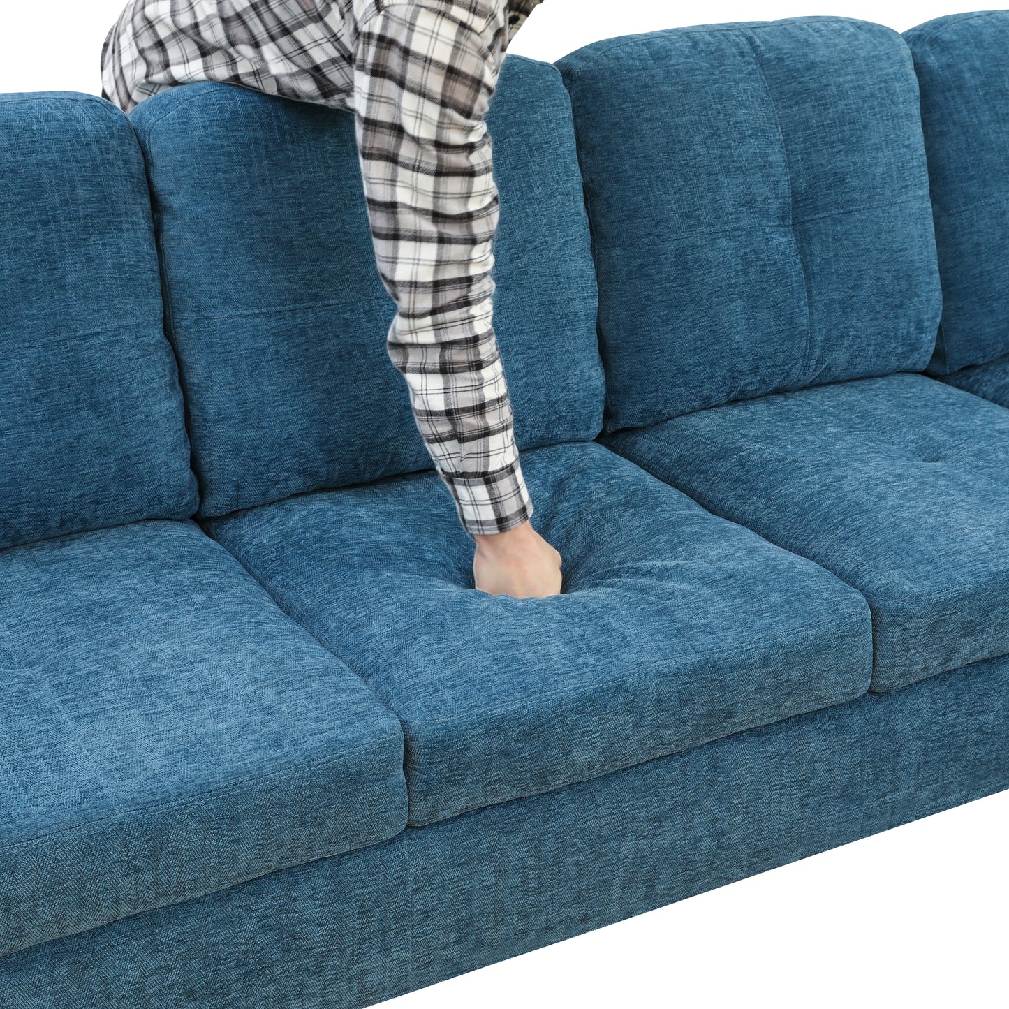 Blue Flannel 3-Piece Couch Living Room Sofa Set