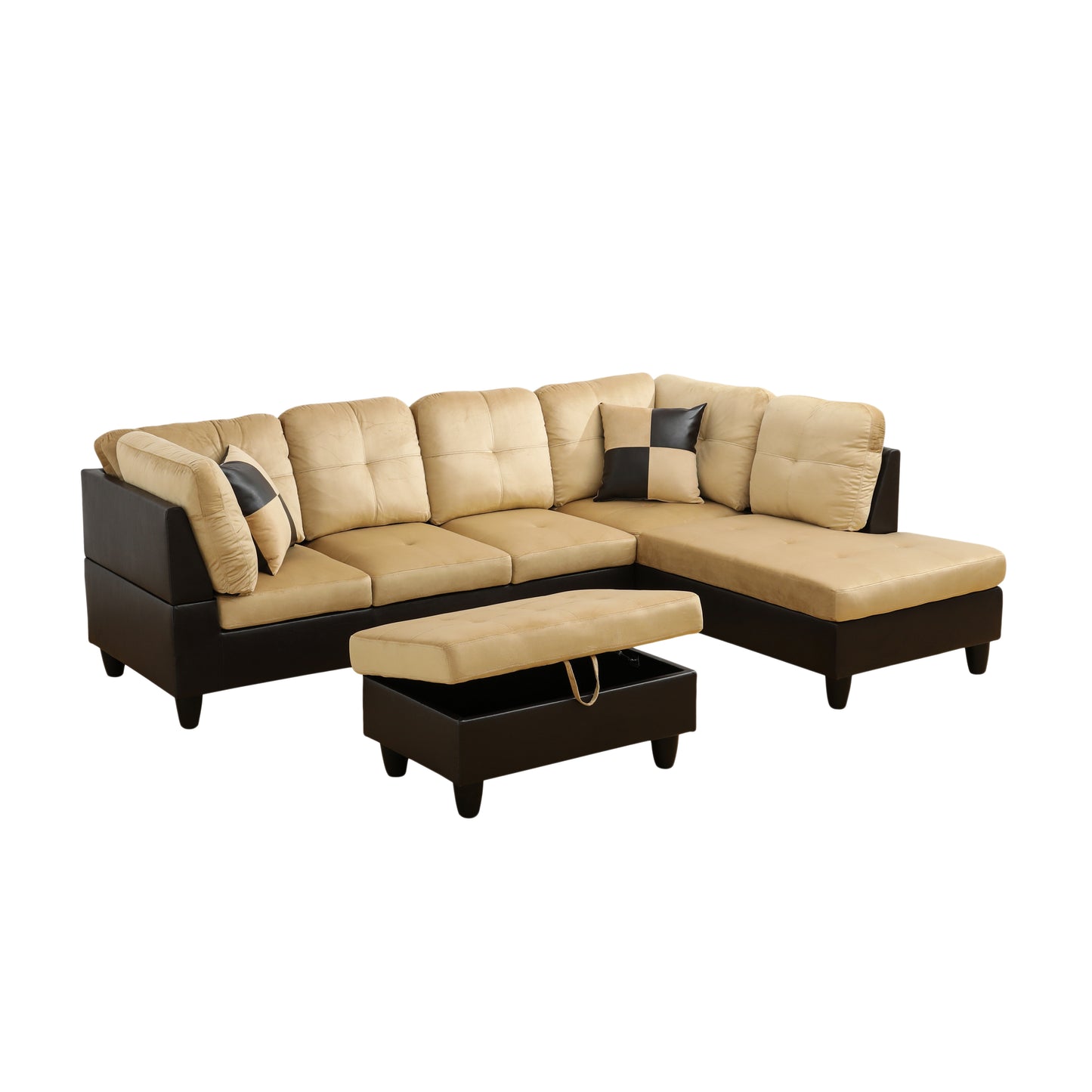 Beige and Brown Color Lint And PVC 3-Piece Couch Living Room Sofa Set