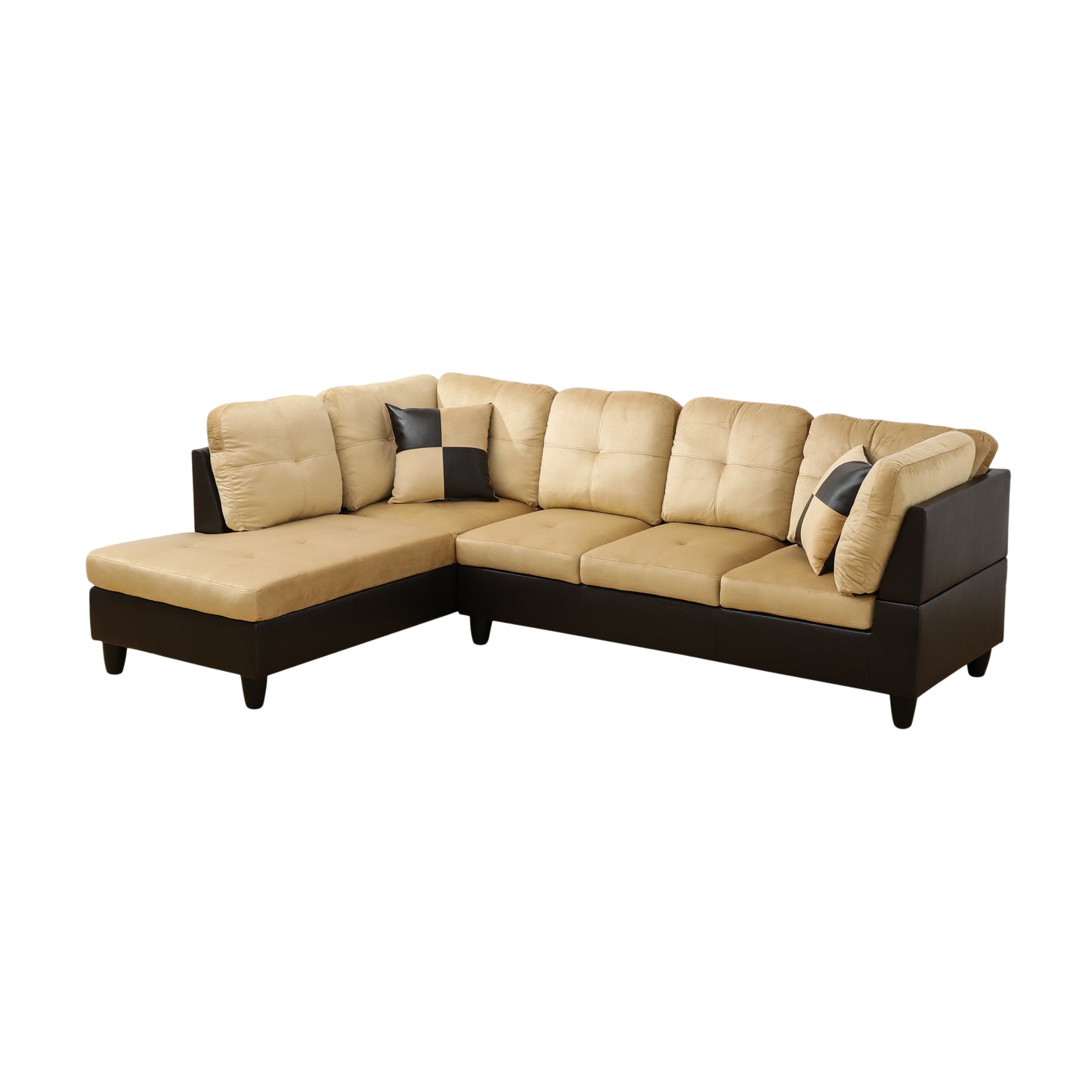 Beige and Brown Color Lint And PVC 3-Piece Couch Living Room Sofa Set