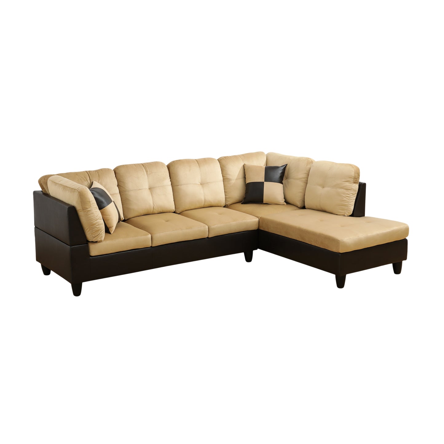 Beige and Brown Color Lint And PVC 3-Piece Couch Living Room Sofa Set