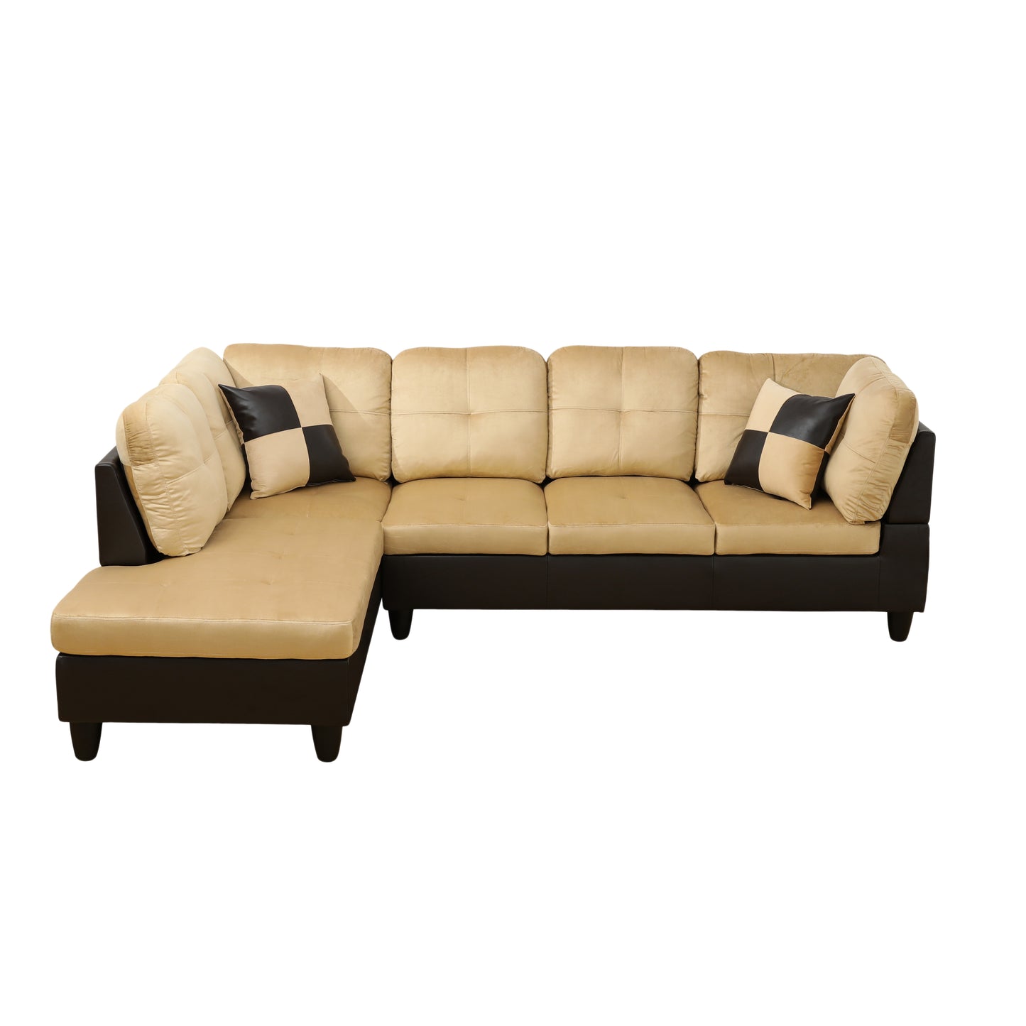 Beige and Brown Color Lint And PVC 3-Piece Couch Living Room Sofa Set
