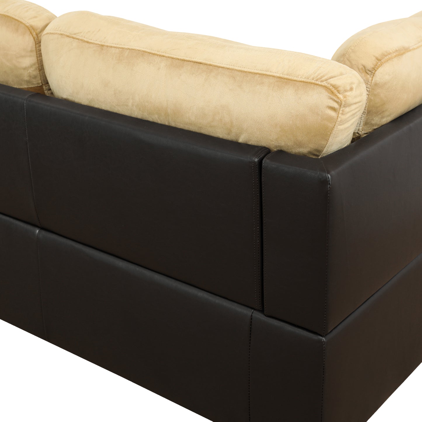 Beige and Brown Color Lint And PVC 3-Piece Couch Living Room Sofa Set