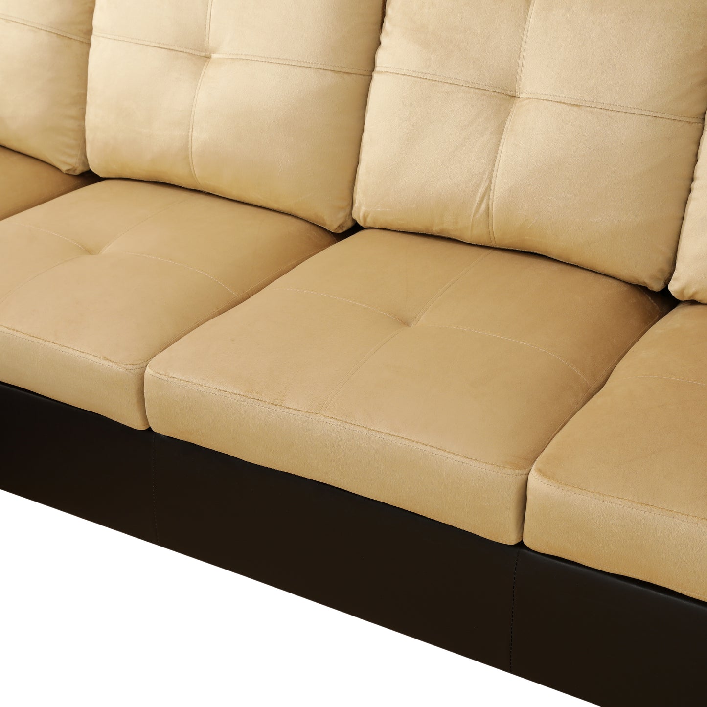 Beige and Brown Color Lint And PVC 3-Piece Couch Living Room Sofa Set