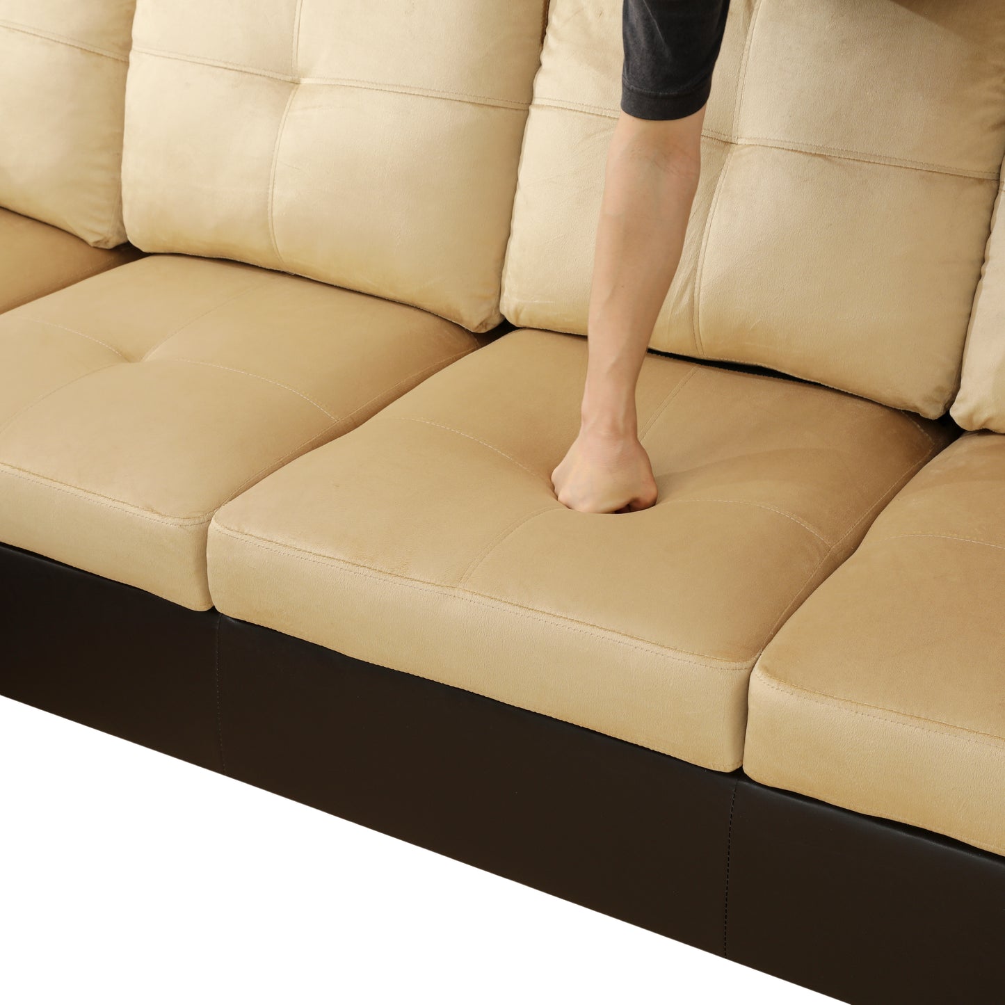 Beige and Brown Color Lint And PVC 3-Piece Couch Living Room Sofa Set