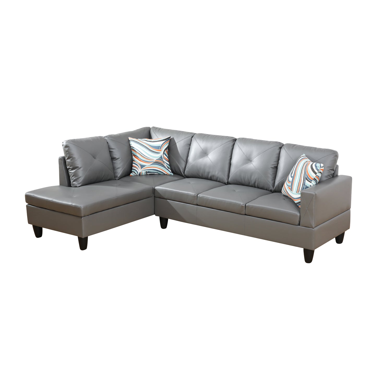Dark Grey Faux Leather 3-Piece Couch Living Room Sofa Set