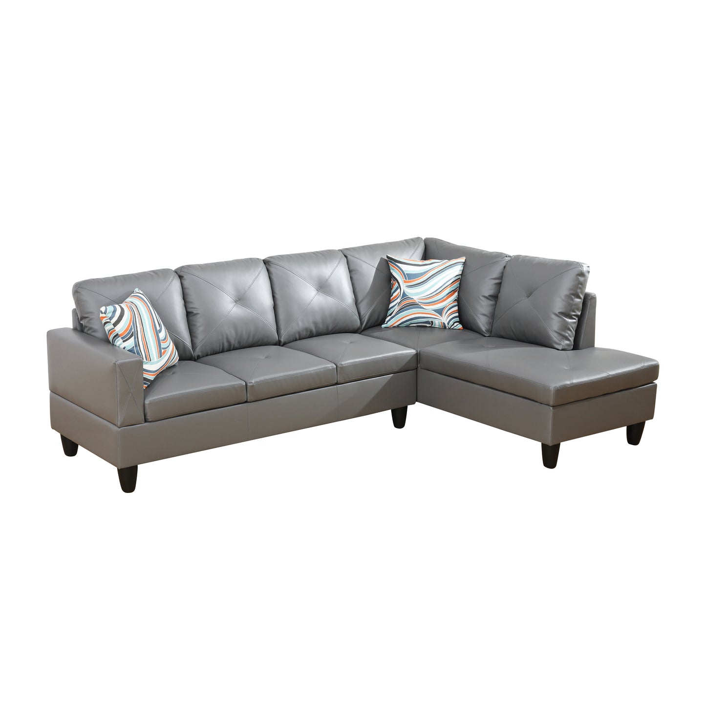 Dark Grey Faux Leather 3-Piece Couch Living Room Sofa Set